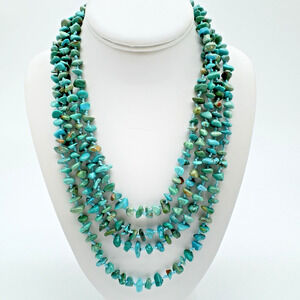 Sally C Treasures Genuine Turquoise Necklace HSN QVC Sterling Silver Long 84"